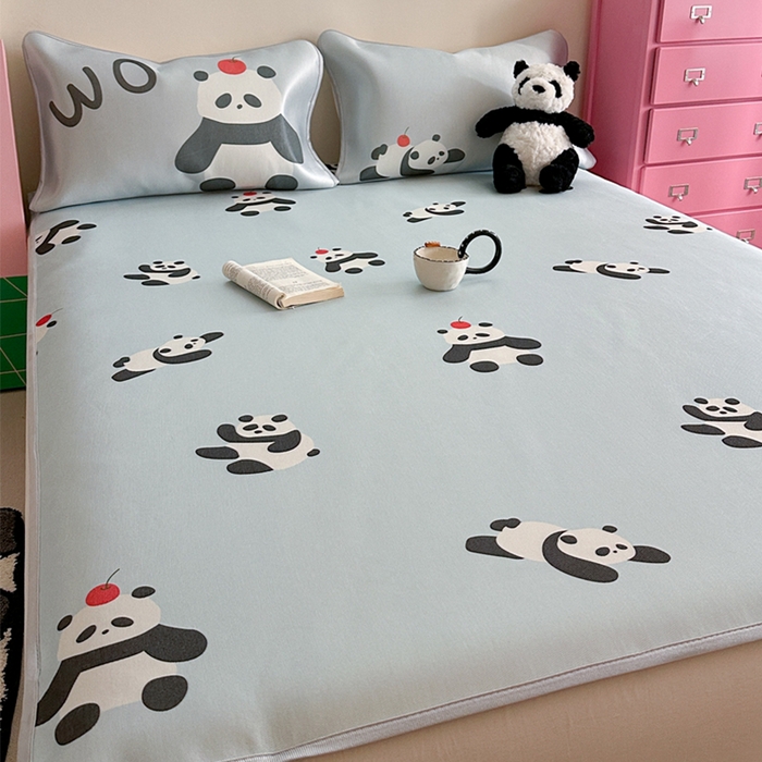 91家纺网 家纺一手货源 找家纺 （总）萝莉家纺 2025新款升级900D加厚数码印花斜纹冰丝床席款凉席三件套