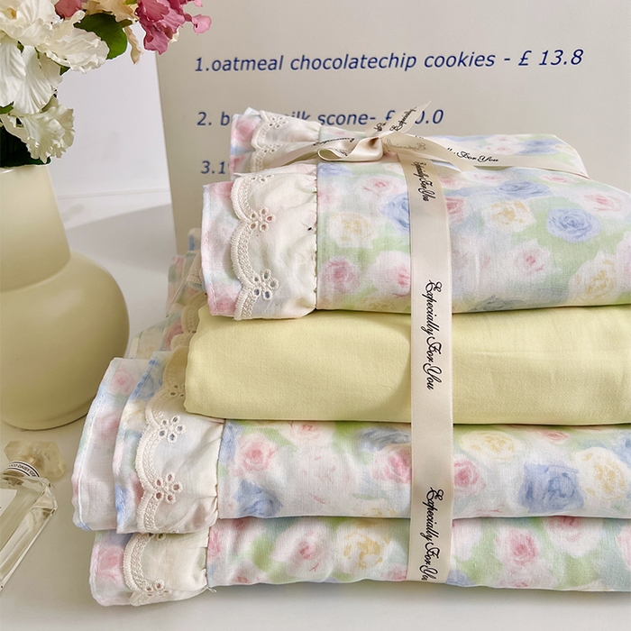 91家纺网 家纺一手货源 找家纺 （总）优品阁 2025新款双层花边全棉双层纱四件套