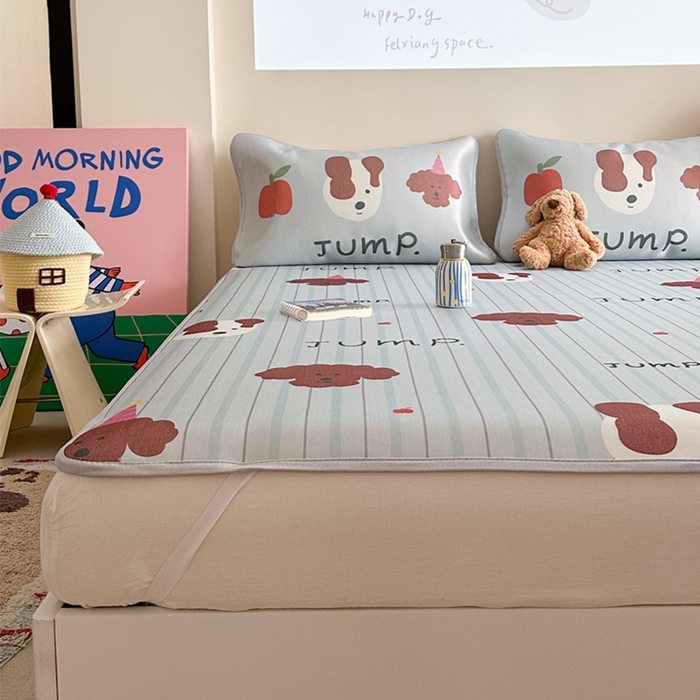 91家纺网 家纺一手货源 找家纺 （总）萝莉家纺 2025新款升级900D加厚数码印花斜纹冰丝床席款凉席三件套