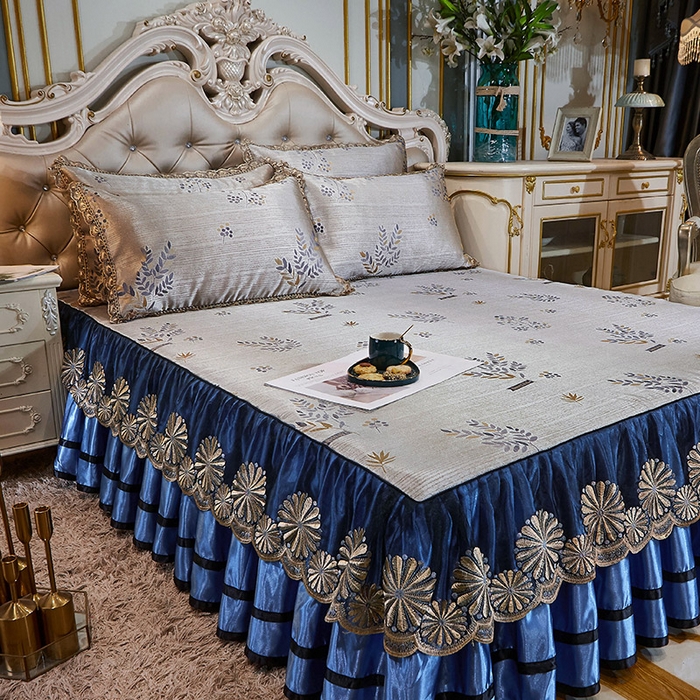 91家纺网 家纺一手货源 找家纺 （总）网红馆（ck家纺） 2025新款色织提花冰丝凉席床裙款