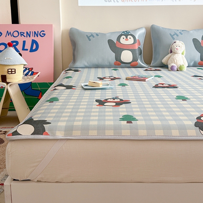 91家纺网 家纺一手货源 找家纺 （总）萝莉家纺 2025新款升级900D加厚数码印花斜纹冰丝床席款凉席三件套