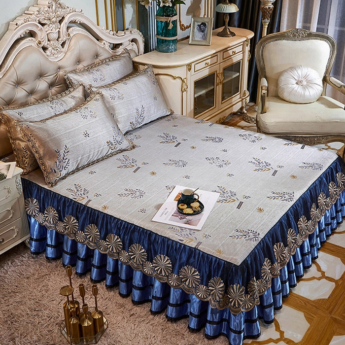 91家纺网 家纺一手货源 找家纺 （总）网红馆（ck家纺） 2025新款色织提花冰丝凉席床裙款