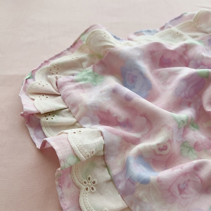 91家纺网 家纺一手货源 找家纺 优品阁 2025新款双层花边全棉双层纱四件套 花边款-亦然花语