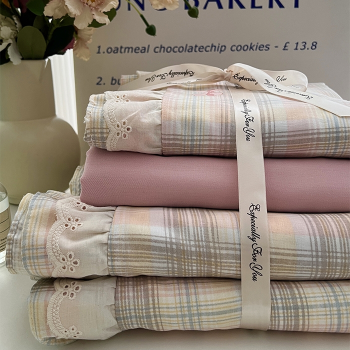 优品阁 2025新款双层花边全棉双层纱四件套 花边款-蝴蝶飞飞