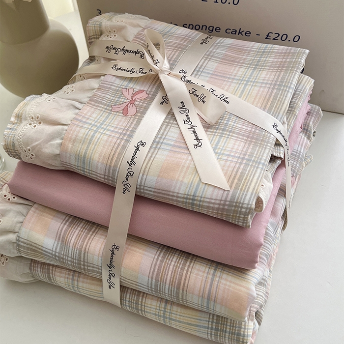 91家纺网 家纺一手货源 找家纺 优品阁 2025新款双层花边全棉双层纱四件套 花边款-蝴蝶飞飞