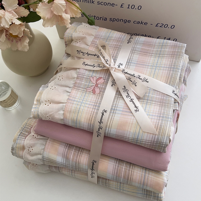 91家纺网 家纺一手货源 找家纺 优品阁 2025新款双层花边全棉双层纱四件套 花边款-蝴蝶飞飞