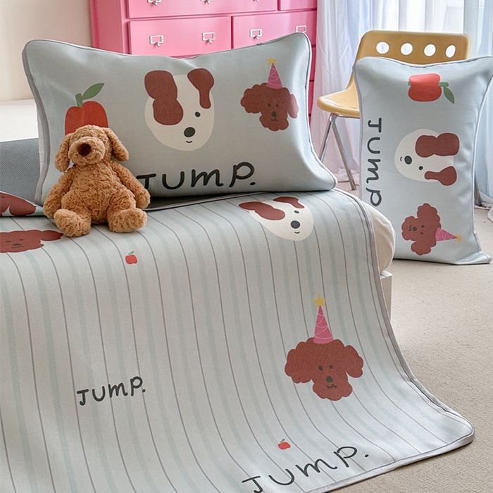 91家纺网 家纺一手货源 找家纺 萝莉家纺 2025新款升级900D加厚数码印花斜纹冰丝床席款凉席三件套 酷酷的狗