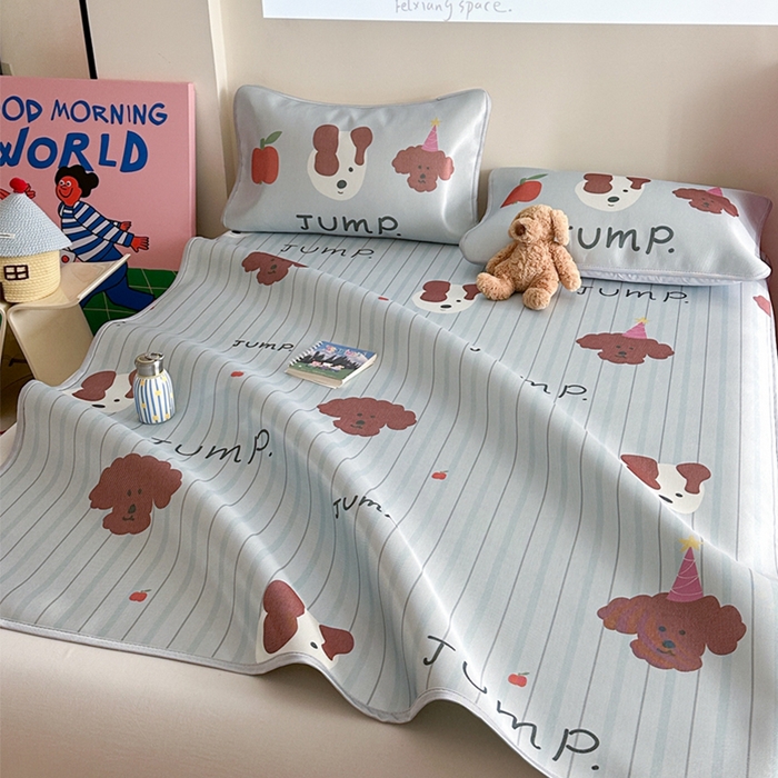 91家纺网 家纺一手货源 找家纺 萝莉家纺 2025新款升级900D加厚数码印花斜纹冰丝床席款凉席三件套 酷酷的狗