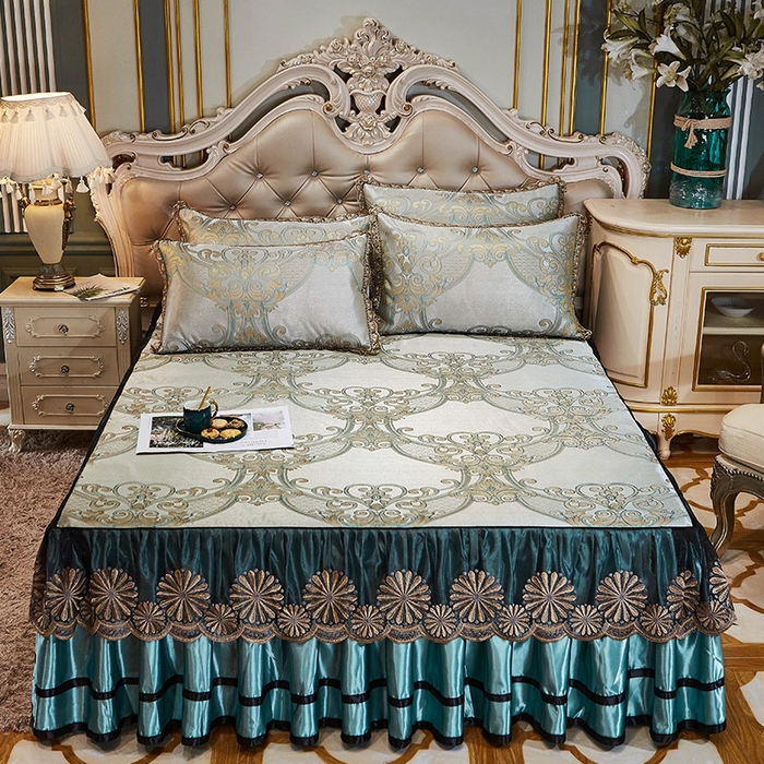 91家纺网 家纺一手货源 找家纺 （总）网红馆（ck家纺） 2025新款色织提花冰丝凉席床裙款