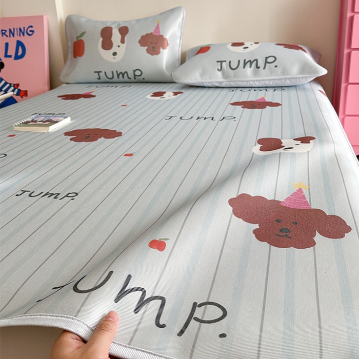 91家纺网 家纺一手货源 找家纺 萝莉家纺 2025新款升级900D加厚数码印花斜纹冰丝床席款凉席三件套 酷酷的狗