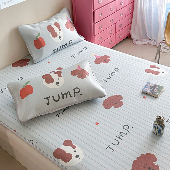 91家纺网 家纺一手货源 找家纺 萝莉家纺 2025新款升级900D加厚数码印花斜纹冰丝床席款凉席三件套 酷酷的狗