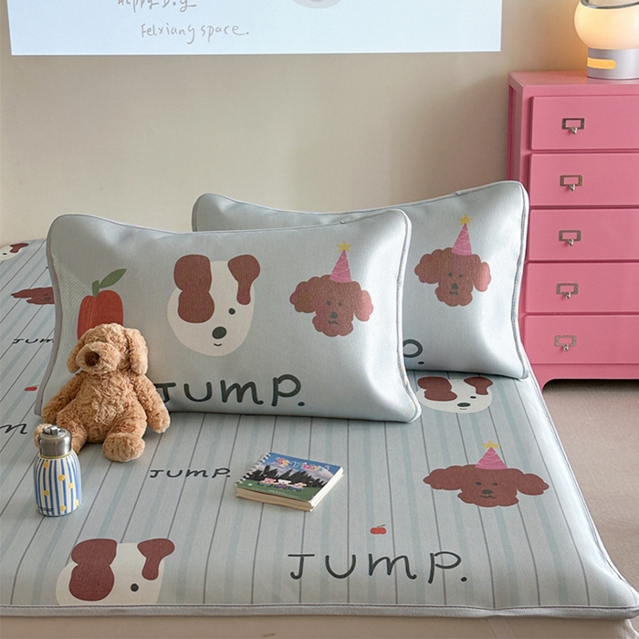 91家纺网 家纺一手货源 找家纺 萝莉家纺 2025新款升级900D加厚数码印花斜纹冰丝床席款凉席三件套 酷酷的狗