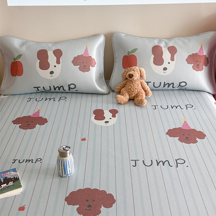 91家纺网 家纺一手货源 找家纺 萝莉家纺 2025新款升级900D加厚数码印花斜纹冰丝床席款凉席三件套 酷酷的狗