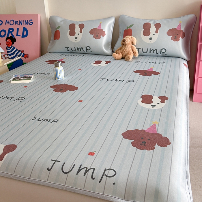 91家纺网 家纺一手货源 找家纺 萝莉家纺 2025新款升级900D加厚数码印花斜纹冰丝床席款凉席三件套 酷酷的狗