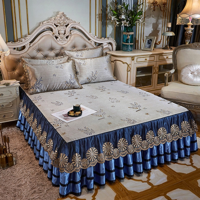 91家纺网 家纺一手货源 找家纺 网红馆（ck家纺） 2025新款色织提花冰丝凉席床裙款 芬芳小语