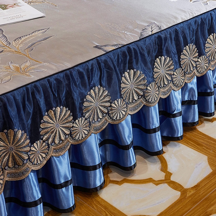 91家纺网 家纺一手货源 找家纺 网红馆（ck家纺） 2025新款色织提花冰丝凉席床裙款 花间密语