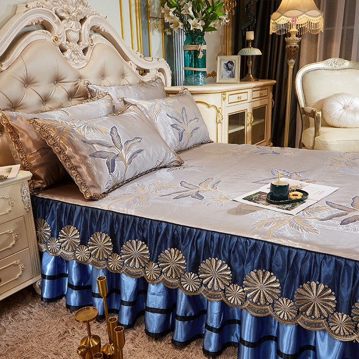 91家纺网 家纺一手货源 找家纺 网红馆（ck家纺） 2025新款色织提花冰丝凉席床裙款 花间密语