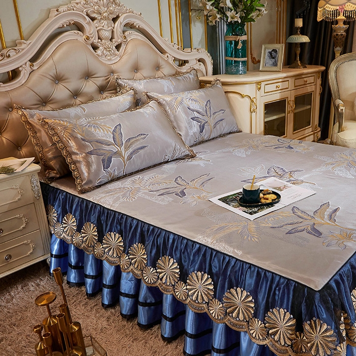 91家纺网 家纺一手货源 找家纺 网红馆（ck家纺） 2025新款色织提花冰丝凉席床裙款 花间密语