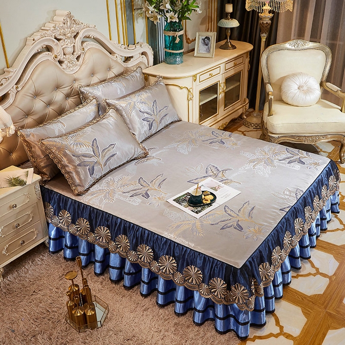 91家纺网 家纺一手货源 找家纺 网红馆（ck家纺） 2025新款色织提花冰丝凉席床裙款 花间密语