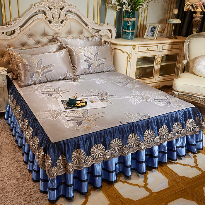 91家纺网 家纺一手货源 找家纺 网红馆（ck家纺） 2025新款色织提花冰丝凉席床裙款 花间密语