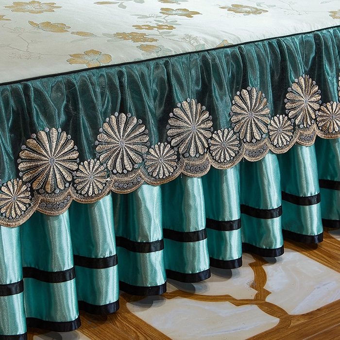 91家纺网 家纺一手货源 找家纺 网红馆（ck家纺） 2025新款色织提花冰丝凉席床裙款 花影飘香