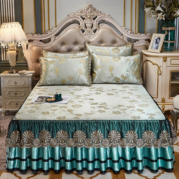 91家纺网 家纺一手货源 找家纺 网红馆（ck家纺） 2025新款色织提花冰丝凉席床裙款 花影飘香