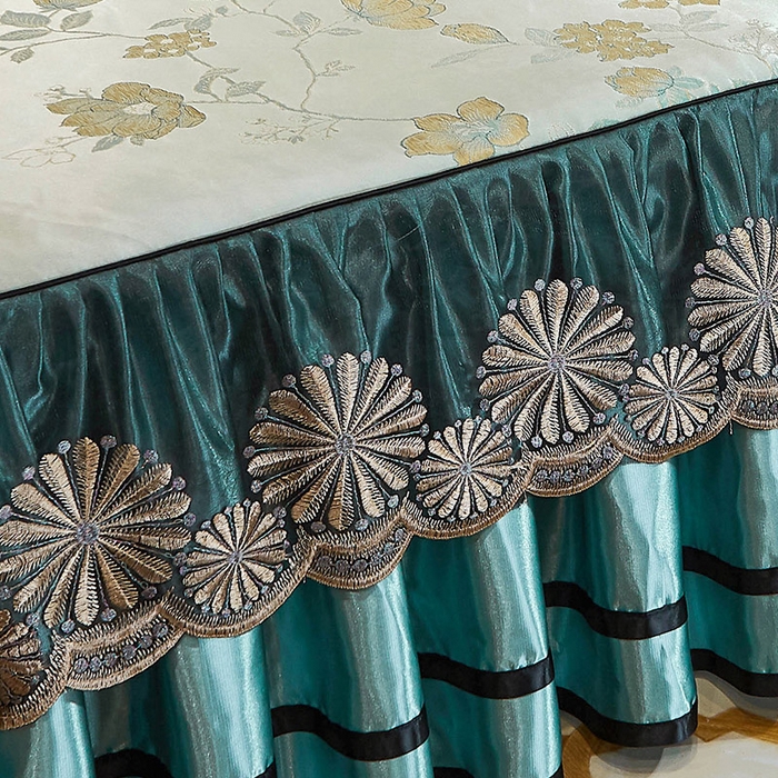 91家纺网 家纺一手货源 找家纺 网红馆（ck家纺） 2025新款色织提花冰丝凉席床裙款 花影飘香