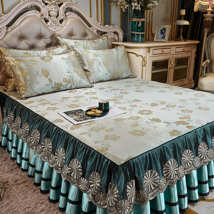 91家纺网 家纺一手货源 找家纺 网红馆（ck家纺） 2025新款色织提花冰丝凉席床裙款 花影飘香