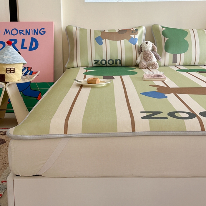 萝莉家纺 2025新款升级900D加厚数码印花斜纹冰丝床席款凉席三件套 森林的狗