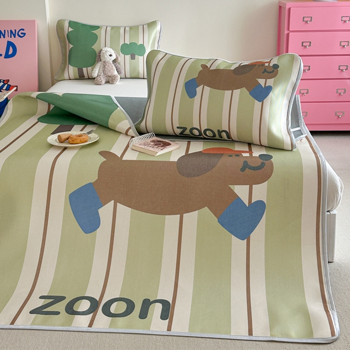 91家纺网 家纺一手货源 找家纺 萝莉家纺 2025新款升级900D加厚数码印花斜纹冰丝床席款凉席三件套 森林的狗