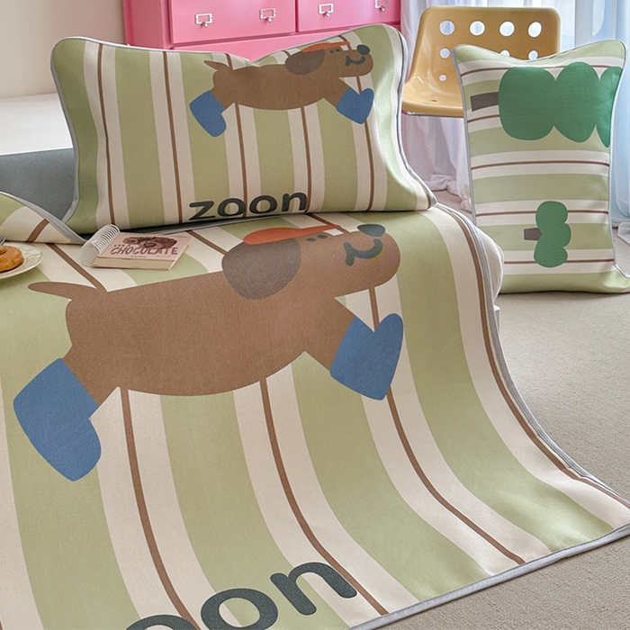 91家纺网 家纺一手货源 找家纺 萝莉家纺 2025新款升级900D加厚数码印花斜纹冰丝床席款凉席三件套 森林的狗