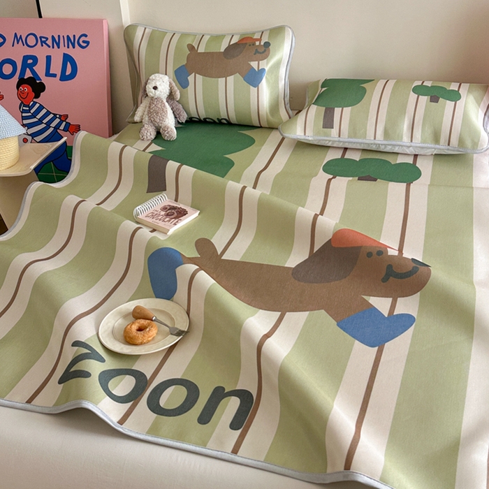 91家纺网 家纺一手货源 找家纺 萝莉家纺 2025新款升级900D加厚数码印花斜纹冰丝床席款凉席三件套 森林的狗