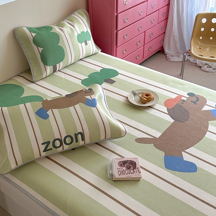 91家纺网 家纺一手货源 找家纺 萝莉家纺 2025新款升级900D加厚数码印花斜纹冰丝床席款凉席三件套 森林的狗