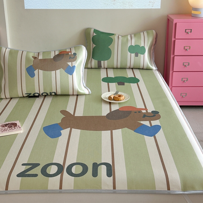 91家纺网 家纺一手货源 找家纺 萝莉家纺 2025新款升级900D加厚数码印花斜纹冰丝床席款凉席三件套 森林的狗