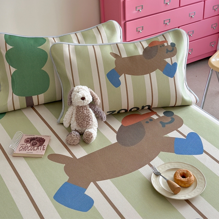 91家纺网 家纺一手货源 找家纺 萝莉家纺 2025新款升级900D加厚数码印花斜纹冰丝床席款凉席三件套 森林的狗