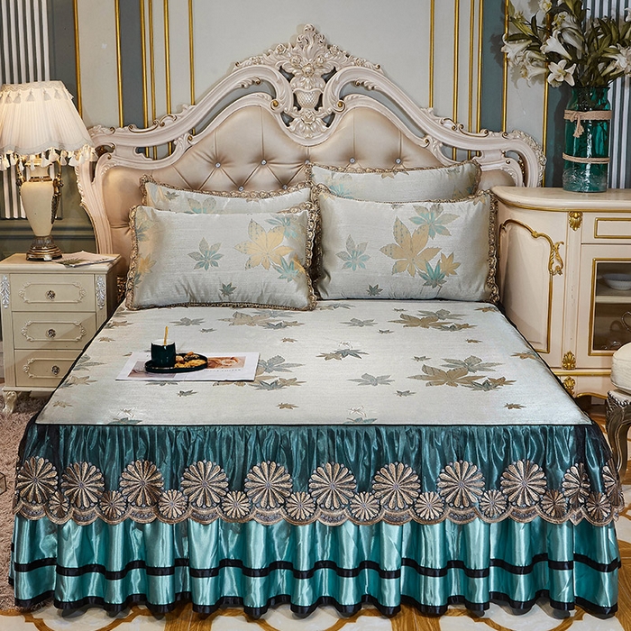 91家纺网 家纺一手货源 找家纺 网红馆（ck家纺） 2025新款色织提花冰丝凉席床裙款 华美悠然