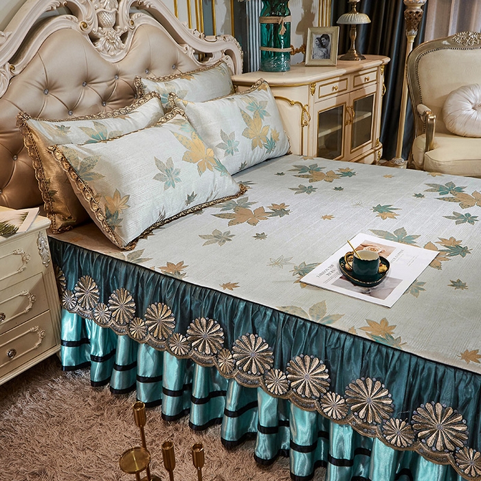 91家纺网 家纺一手货源 找家纺 网红馆（ck家纺） 2025新款色织提花冰丝凉席床裙款 华美悠然