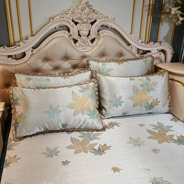 91家纺网 家纺一手货源 找家纺 网红馆（ck家纺） 2025新款色织提花冰丝凉席床裙款 华美悠然