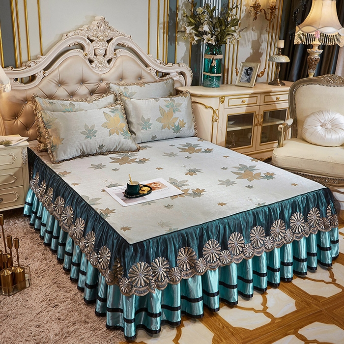 91家纺网 家纺一手货源 找家纺 网红馆（ck家纺） 2025新款色织提花冰丝凉席床裙款 华美悠然