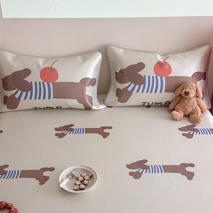 91家纺网 家纺一手货源 找家纺 萝莉家纺 2025新款升级900D加厚数码印花斜纹冰丝床席款凉席三件套 玩具狗狗