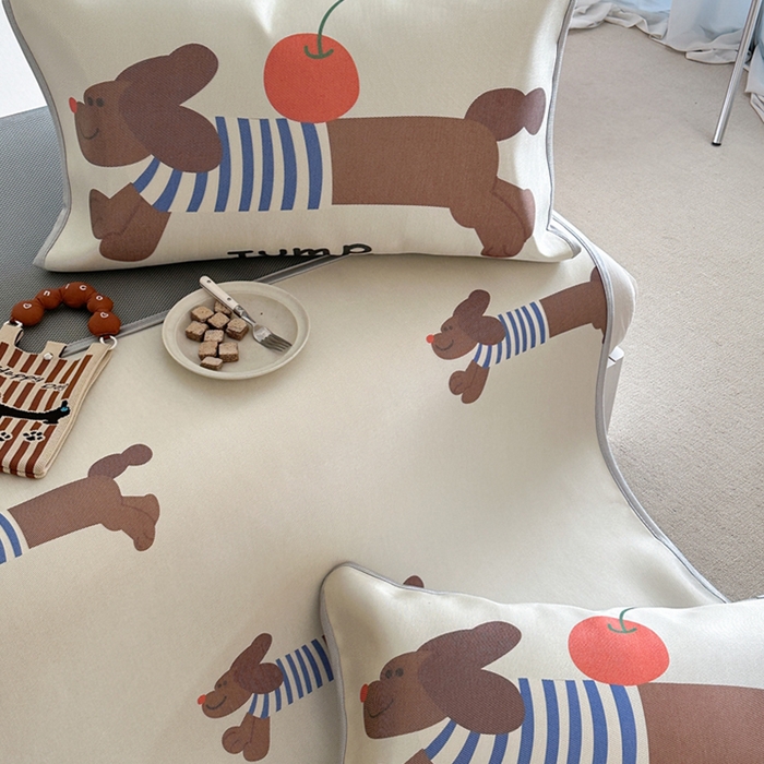 91家纺网 家纺一手货源 找家纺 萝莉家纺 2025新款升级900D加厚数码印花斜纹冰丝床席款凉席三件套 玩具狗狗