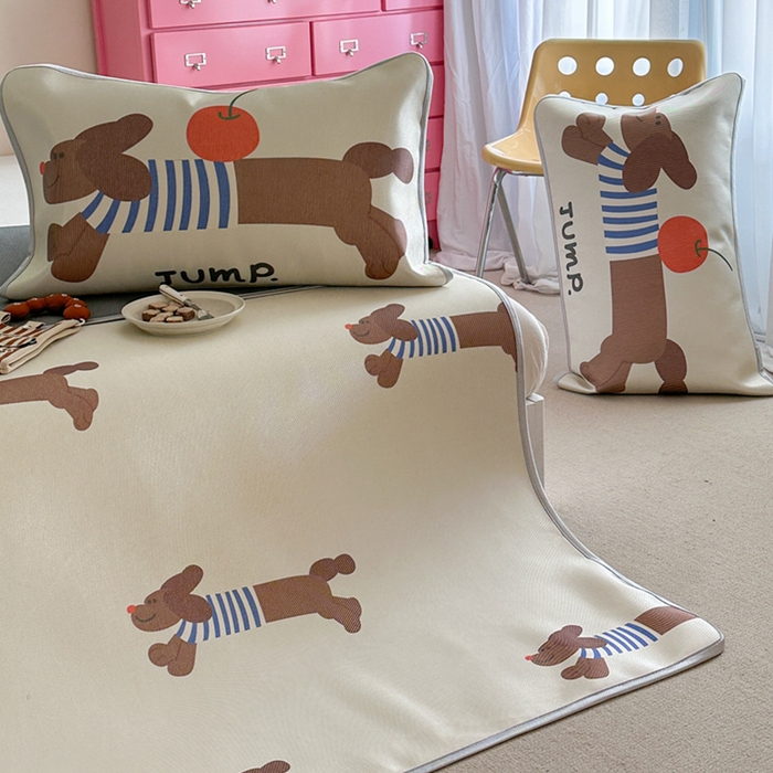 91家纺网 家纺一手货源 找家纺 萝莉家纺 2025新款升级900D加厚数码印花斜纹冰丝床席款凉席三件套 玩具狗狗