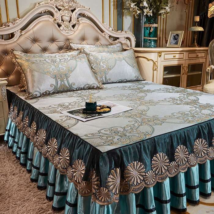 91家纺网 家纺一手货源 找家纺 网红馆（ck家纺） 2025新款色织提花冰丝凉席床裙款 佳人风格