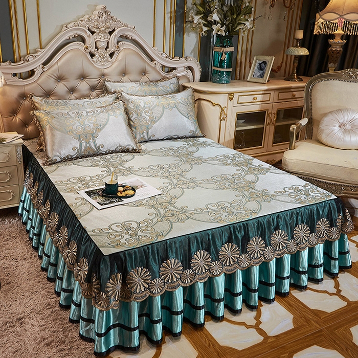 91家纺网 家纺一手货源 找家纺 网红馆（ck家纺） 2025新款色织提花冰丝凉席床裙款 佳人风格