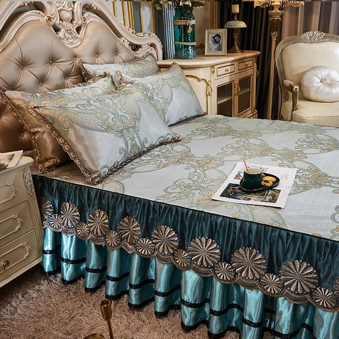 91家纺网 家纺一手货源 找家纺 网红馆（ck家纺） 2025新款色织提花冰丝凉席床裙款 佳人风格