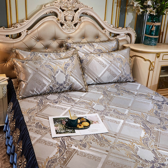 91家纺网 家纺一手货源 找家纺 网红馆（ck家纺） 2025新款色织提花冰丝凉席床裙款 欧陆风情