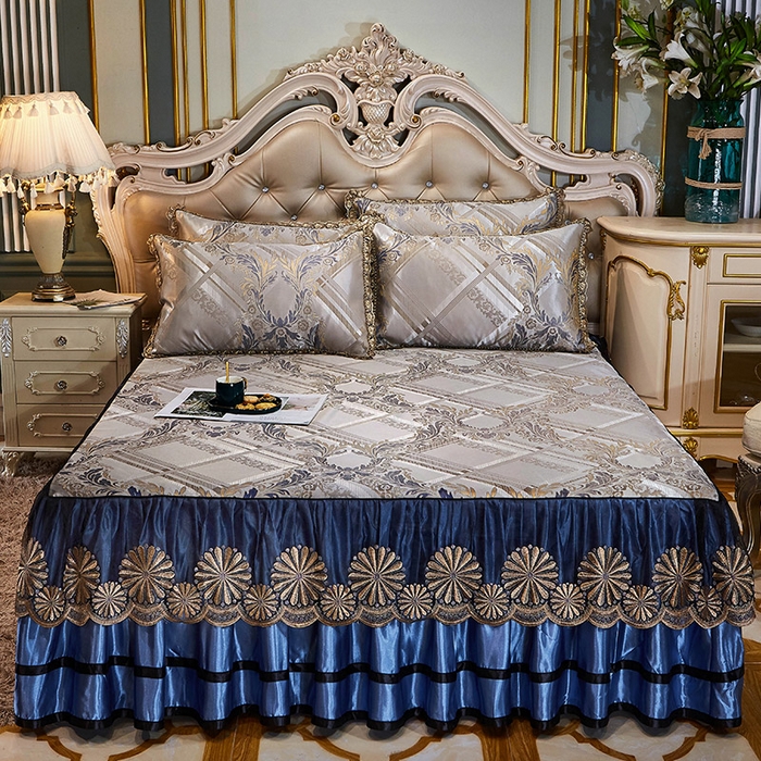 91家纺网 家纺一手货源 找家纺 网红馆（ck家纺） 2025新款色织提花冰丝凉席床裙款 欧陆风情