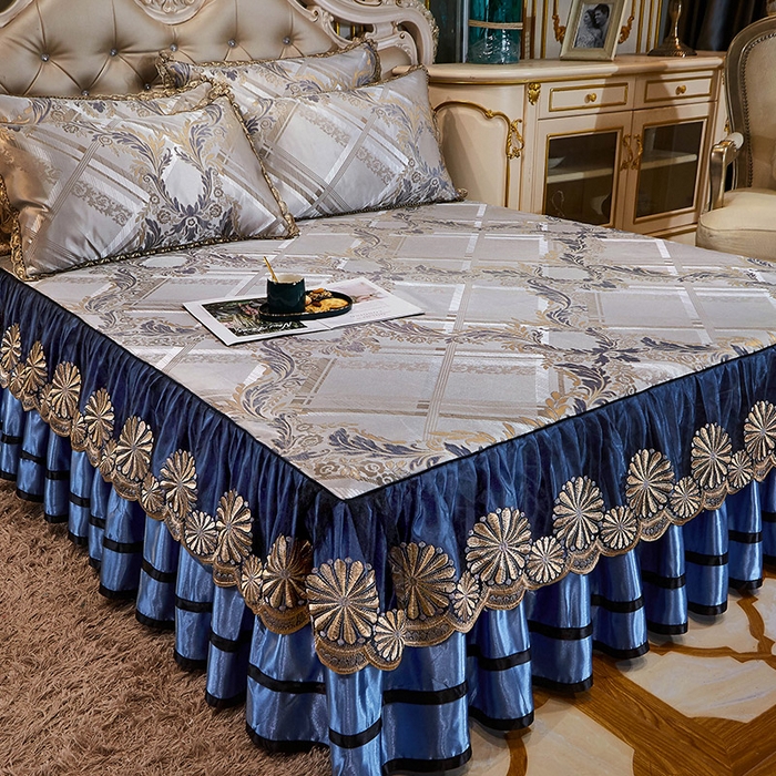 91家纺网 家纺一手货源 找家纺 网红馆（ck家纺） 2025新款色织提花冰丝凉席床裙款 欧陆风情