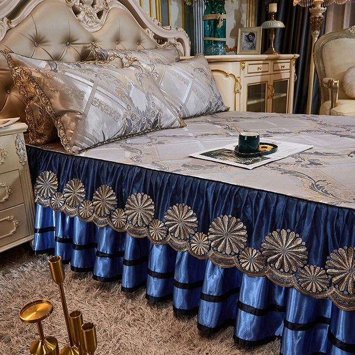 91家纺网 家纺一手货源 找家纺 网红馆（ck家纺） 2025新款色织提花冰丝凉席床裙款 欧陆风情