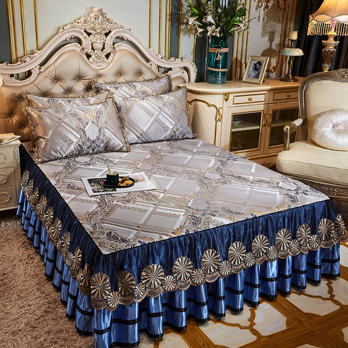 91家纺网 家纺一手货源 找家纺 网红馆（ck家纺） 2025新款色织提花冰丝凉席床裙款 欧陆风情